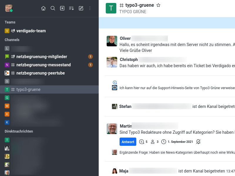 Chat TYPO3 GRÜNE (Screenshot)